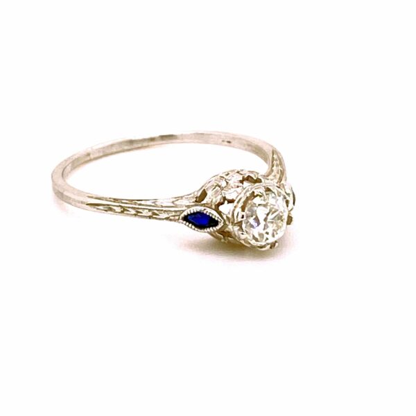 Timekeepersclayton 14K White Gold Quarter Carat Diamond with Blue Accents Vintage Wedding Ring Engagement Ring
