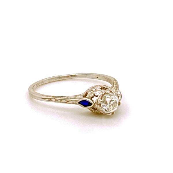 Timekeepersclayton 14K White Gold Quarter Carat Diamond with Blue Accents Vintage Wedding Ring Engagement Ring
