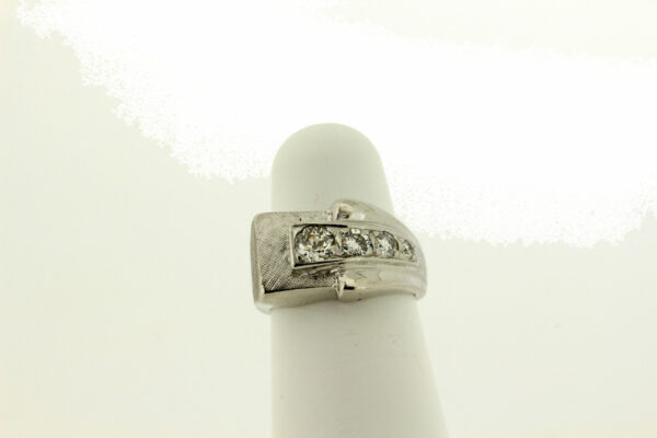 Timekeepersclayton 14K White Gold Vintage Gents Diamond Ring with Florentine Finish