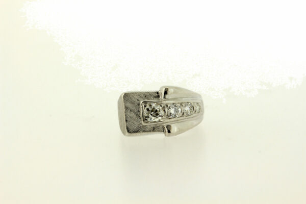 Timekeepersclayton 14K White Gold Vintage Gents Diamond Ring with Florentine Finish