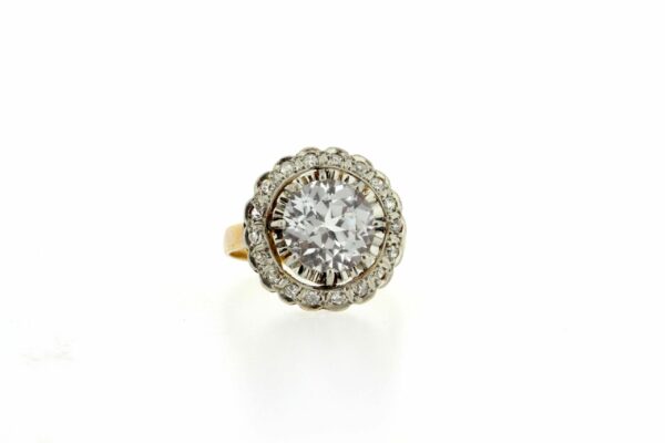 Timekeepersclayton 14K White and Yellow Diamond Halo Ring with Large CZ Center Vintage