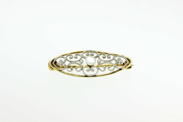 Timekeepersclayton 14K White and Yellow Gold Pearl and Filigree Brooch