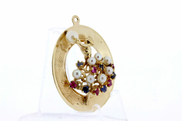 Timekeepersclayton 14K Yellow Gold Ballerina Pearl Pendant with Sapphires and Rubies