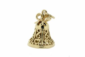 Timekeepersclayton 14K Yellow Gold Bow and Heart Lace Bell Charm