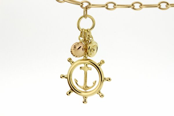 Timekeepersclayton 14K Yellow Gold Charm Seashell Ship Anchor Ship Wheel Seaside Ocean