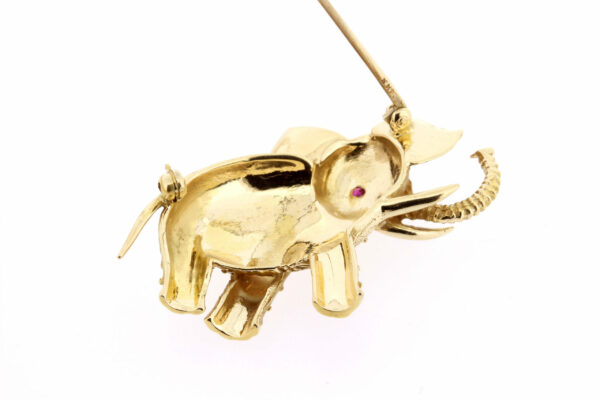 Timekeepersclayton 14K Yellow Gold Elephant Brooch with Ruby Eye Pin
