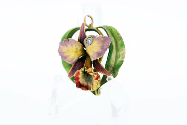 Timekeepersclayton 14K Yellow Gold Enamel Orchid Pendant with Optional 14K Yellow Gold Chain
