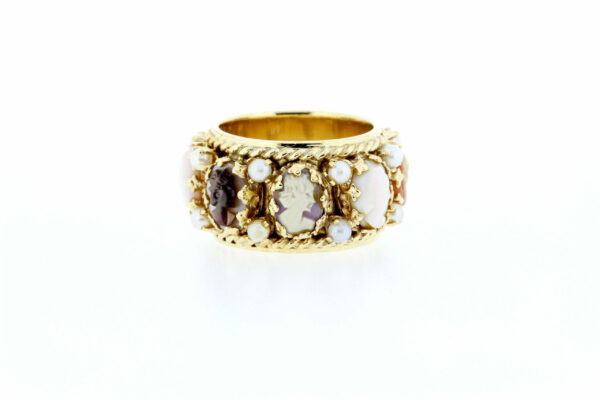 Timekeepersclayton 14K Yellow Gold Eternity Cameo and Pearl Ring