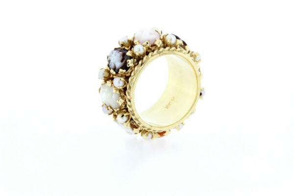 Timekeepersclayton 14K Yellow Gold Eternity Cameo and Pearl Ring