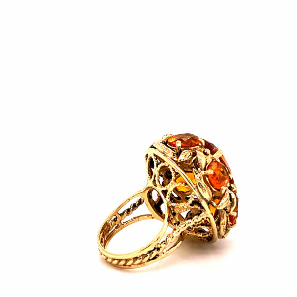 Timekeepersclayton 14K Yellow Gold Filigree and Floral Leaf Synthetic Yellow Sapphire Statement Ring