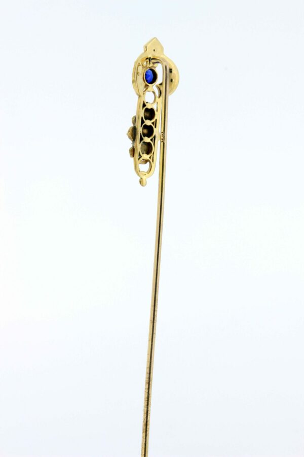 Timekeepersclayton 14K Yellow Gold Knight Helm Stick Pin with Pearls and Blue Faceted Accent