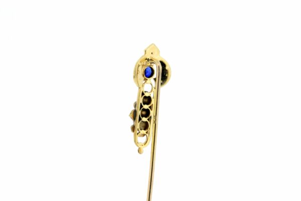 Timekeepersclayton 14K Yellow Gold Knight Helm Stick Pin with Pearls and Blue Faceted Accent