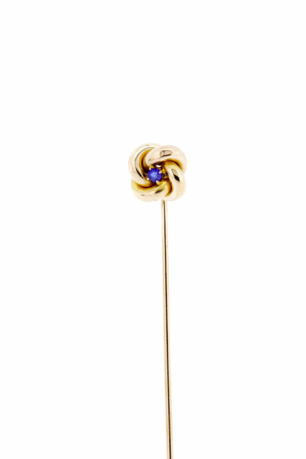 Timekeepersclayton 14K Yellow Gold Knot with Blue Glass Accent Stick Pin