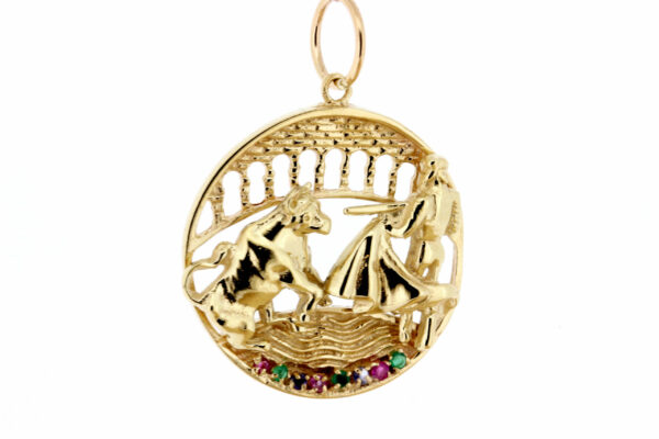 Timekeepersclayton 14K Yellow Gold Matador and Bull Medallion Pendant Charm