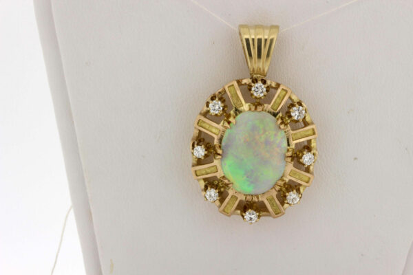 Timekeepersclayton 14K Yellow Gold Opal and Diamond Pendant