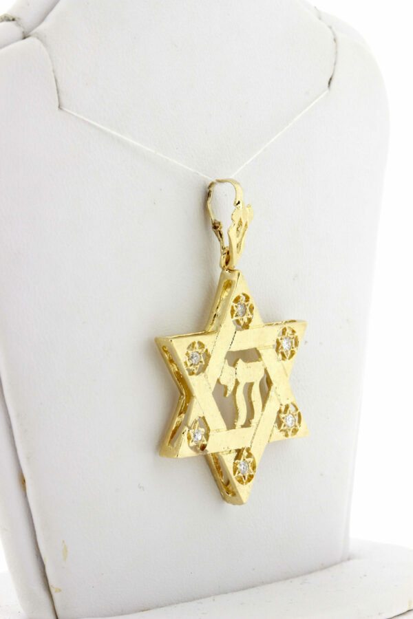 Timekeepersclayton 14K Yellow Gold Star of David Pendant Jewish Hebrew Religious Diamond Accents Hand Engraved