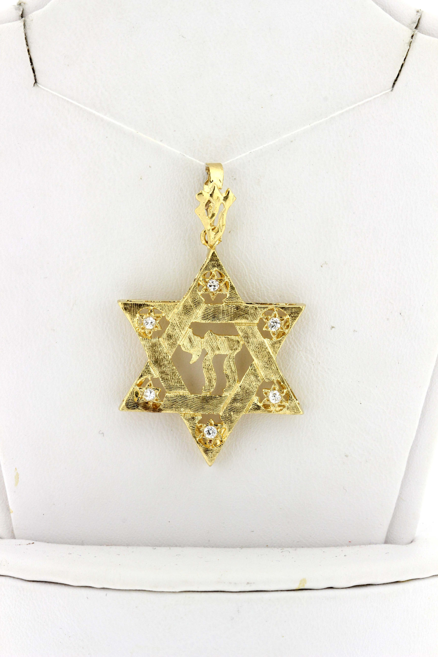 Star of David Necklace, White, Yellow Gold, 16.5