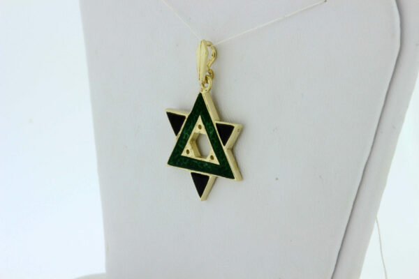 Timekeepersclayton 14K Yellow Gold Star of David with Green and Blue Enamel