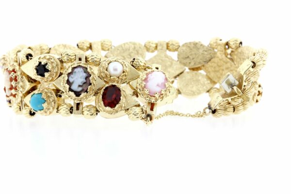 Timekeepersclayton 14K Yellow Gold Triple-sectioned Cameo and Gemstone Bracelet