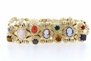 Timekeepersclayton 14K Yellow Gold Triple-sectioned Cameo and Gemstone Bracelet