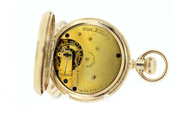Timekeepersclayton 14K Yellow Gold Waltham Pocket Watch with Star Flower Engraved Case