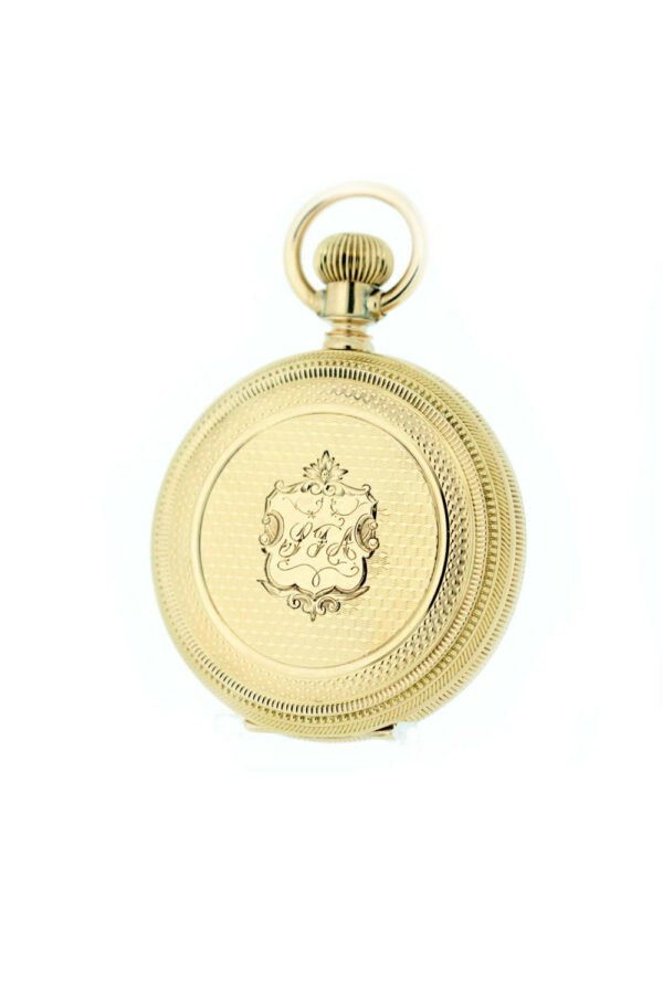 Timekeepersclayton 14K Yellow Gold Waltham Pocket Watch with Star Flower Engraved Case