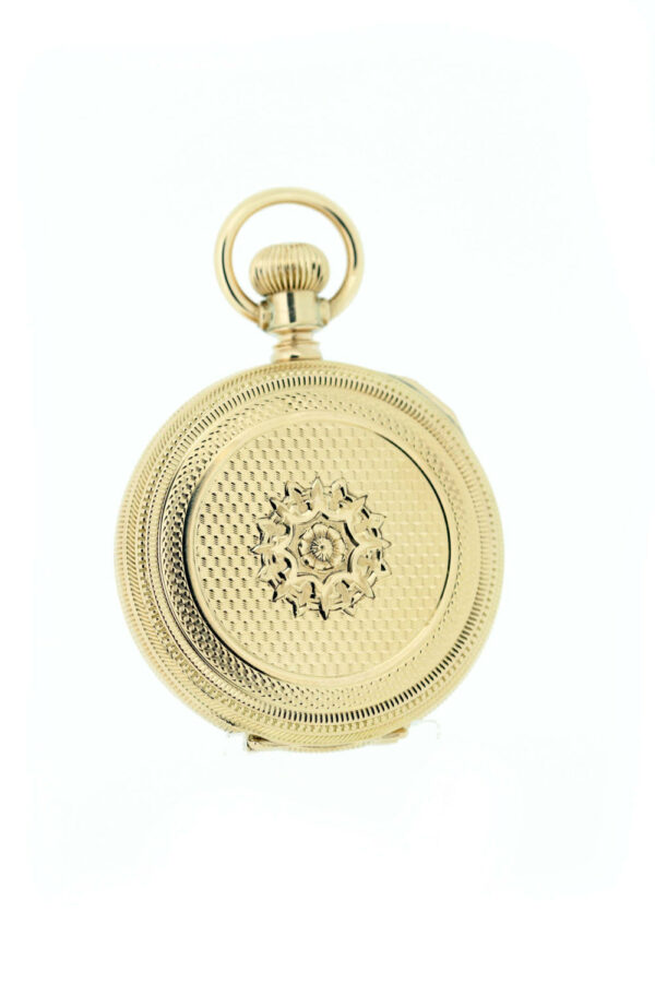 14K-Yellow-Gold-Waltham-Pocket-Watch-with-Star-Flower-Engraved-Case