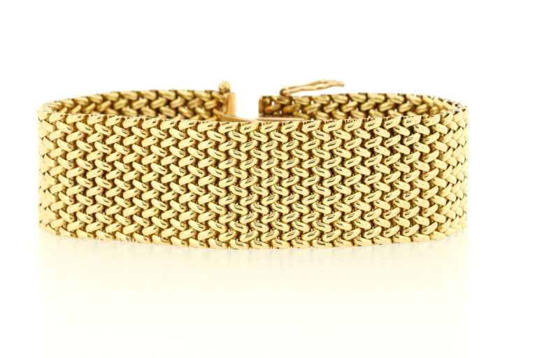 14K Yellow Gold Wide Woven Link Bracelet Vintag - Timekeepersclayton