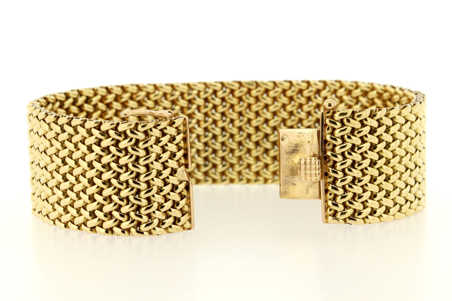 14K Yellow Gold Wide Woven Link Bracelet Vintag - Timekeepersclayton