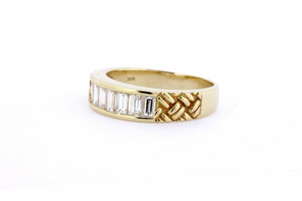 Timekeepersclayton 14K Yellow Gold Woven Crosshatch Design White Diamond Baguette Band Ring Channel Set