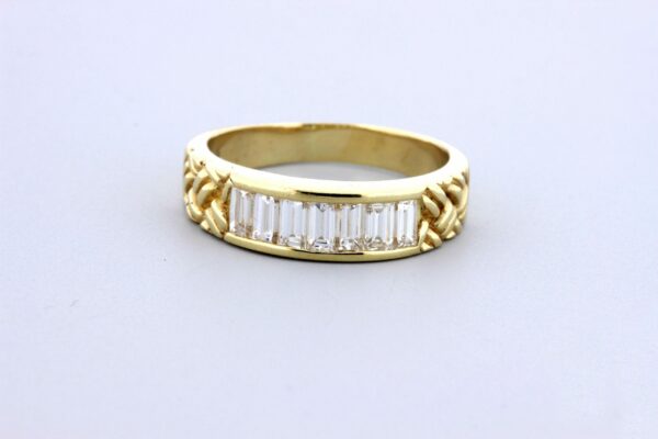 Timekeepersclayton 14K Yellow Gold Woven Crosshatch Design White Diamond Baguette Band Ring Channel Set
