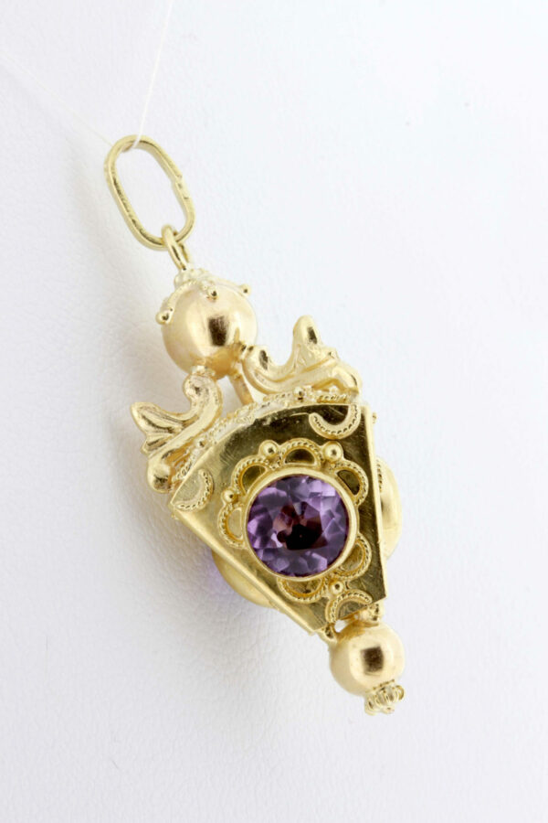 Timekeepersclayton 14K Yellow Gold and Amethyst Pendant Handmade with Granulation Vintage