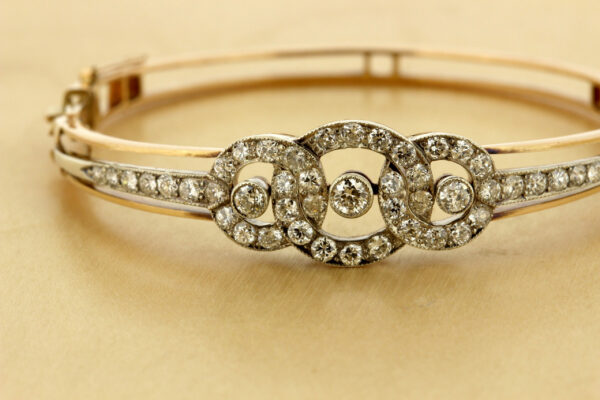 Timekeepersclayton 14K Yellow & White Gold Hinged Bangle Bracelet Vintage Diamonds 2 Carat Plus