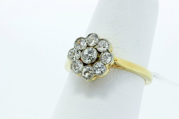 Timekeepersclayton 14K Yellow and White Two Tone Gold Ring with Diamond Halo and Diamond Center 1910-1915
