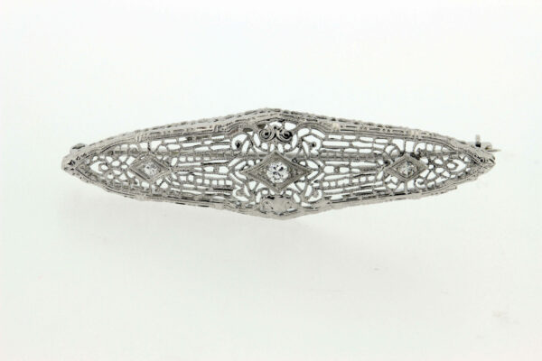 Timekeepersclayton 14K and Platinum Brooch with Filigree and Diamond Accent