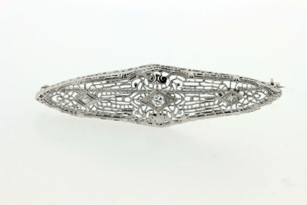 Timekeepersclayton 14K and Platinum Brooch with Filigree and Diamond Accent