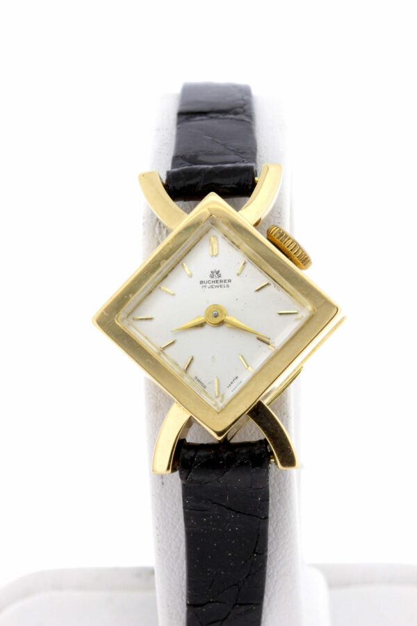 Timekeepersclayton 17 Jewel Movement Bucherer Wrist Watch 18K Yellow Gold Square Bezel