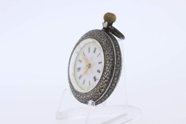 Timekeepersclayton 1800s Silver Pocket Watch Floral Engraved with Fancy Dial