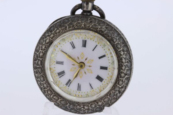 Timekeepersclayton 1800s Silver Pocket Watch Floral Engraved with Fancy Dial