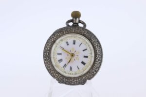 1800s Silver Pocket Watch Floral Engraved with Fancy Dial