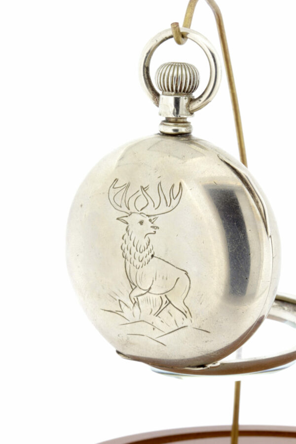 1892 Silverine Case American Waltham Watch Company Size 18 Engraved Stag Large Deer
