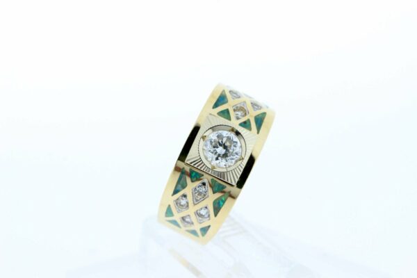 Timekeepersclayton 18K Gold CZ Signet Ring with Opal Inlay