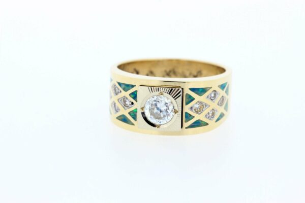 Timekeepersclayton 18K Gold CZ Signet Ring with Opal Inlay