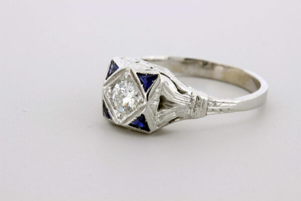 Timekeepersclayton 18K White Gold Diamond Ring with Blue Accents