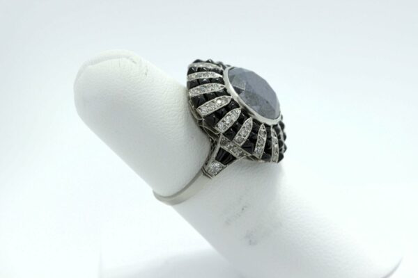 Timekeepersclayton Platinum Ring with Large Black Diamond and white diamonds pave and onyx