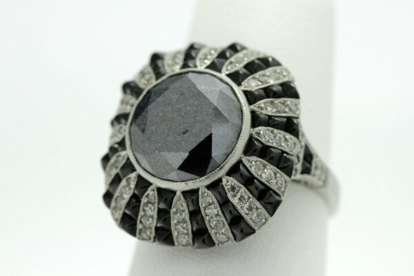 Timekeepersclayton Platinum Ring with Large Black Diamond and white diamonds pave and onyx