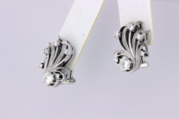 Timekeepersclayton 18K White Gold Swiriling White Diamond .60ctTW Omega CLipon Earrings