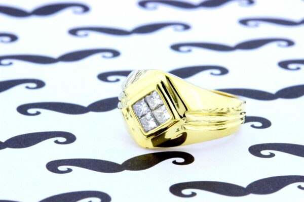 Timekeepersclayton 18K Yellow Gold Gents Ring Channel Set White Diamonds Princess Cut Square Cut Vintage Grooms Gift Wedding Band