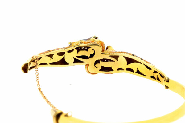 Timekeepersclayton 18K Yellow Gold Hinged Bracelet Enameled Twin Tigers