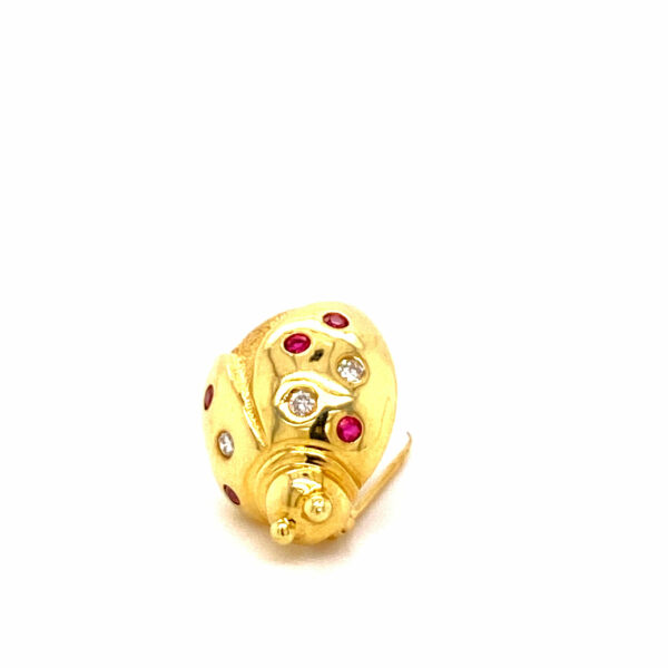Timekeepersclayton 18K Yellow Gold Lady Bug Pin Red Rubies and White Diamonds Brooch Vintage